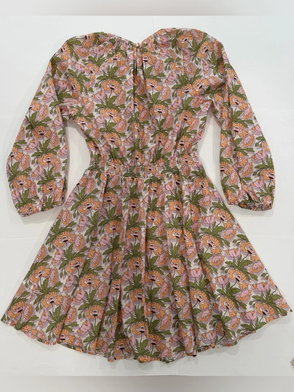 J Crew Butterfield Poppy Pink Green Floral Mini Dress Pockets Smocked Waist (Sm)